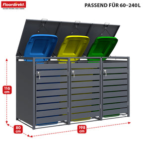 Afvalemmerbox | Magnus | Weerbestendige antracietkleurige afvalemmerbekleding met roestvrijstalen frame | 1-3 deuren | Geschikt voor 60-240 L afvalemmers