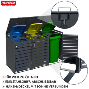 Afvalemmerbox | Magnus | Weerbestendige antracietkleurige afvalemmerbekleding met roestvrijstalen frame | 1-3 deuren | Geschikt voor 60-240 L afvalemmers