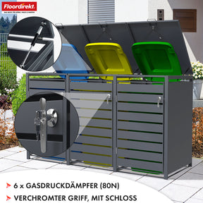 Afvalemmerbox | Magnus | Weerbestendige antracietkleurige afvalemmerbekleding met roestvrijstalen frame | 1-3 deuren | Geschikt voor 60-240 L afvalemmers