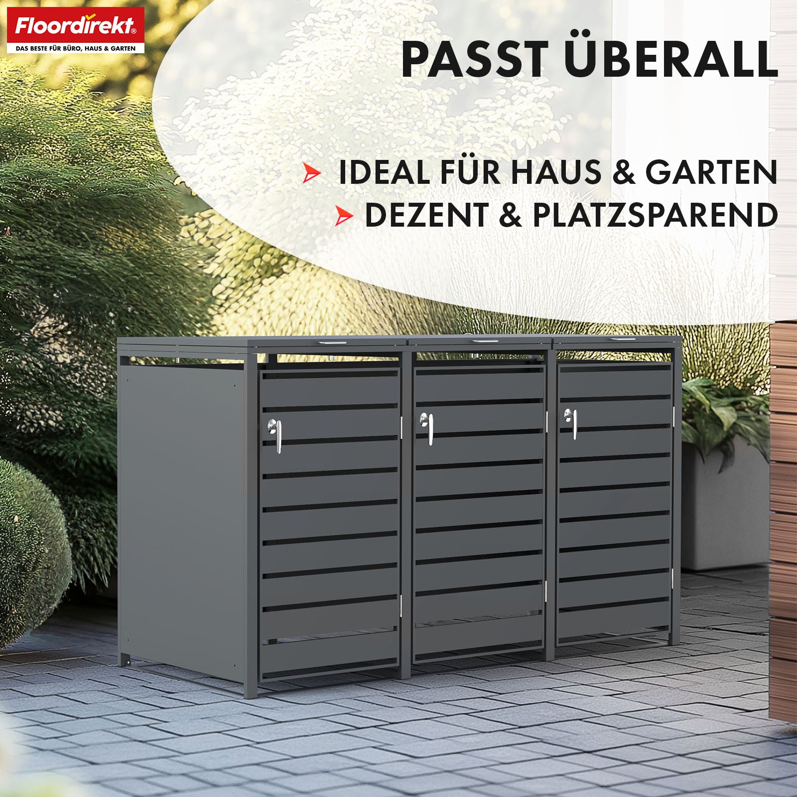 Afvalemmerbox | Magnus | Weerbestendige antracietkleurige afvalemmerbekleding met roestvrijstalen frame | 1-3 deuren | Geschikt voor 60-240 L afvalemmers