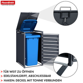 Afvalemmerbox | Magnus | Weerbestendige antracietkleurige afvalemmerbekleding met roestvrijstalen frame | 1-3 deuren | Geschikt voor 60-240 L afvalemmers