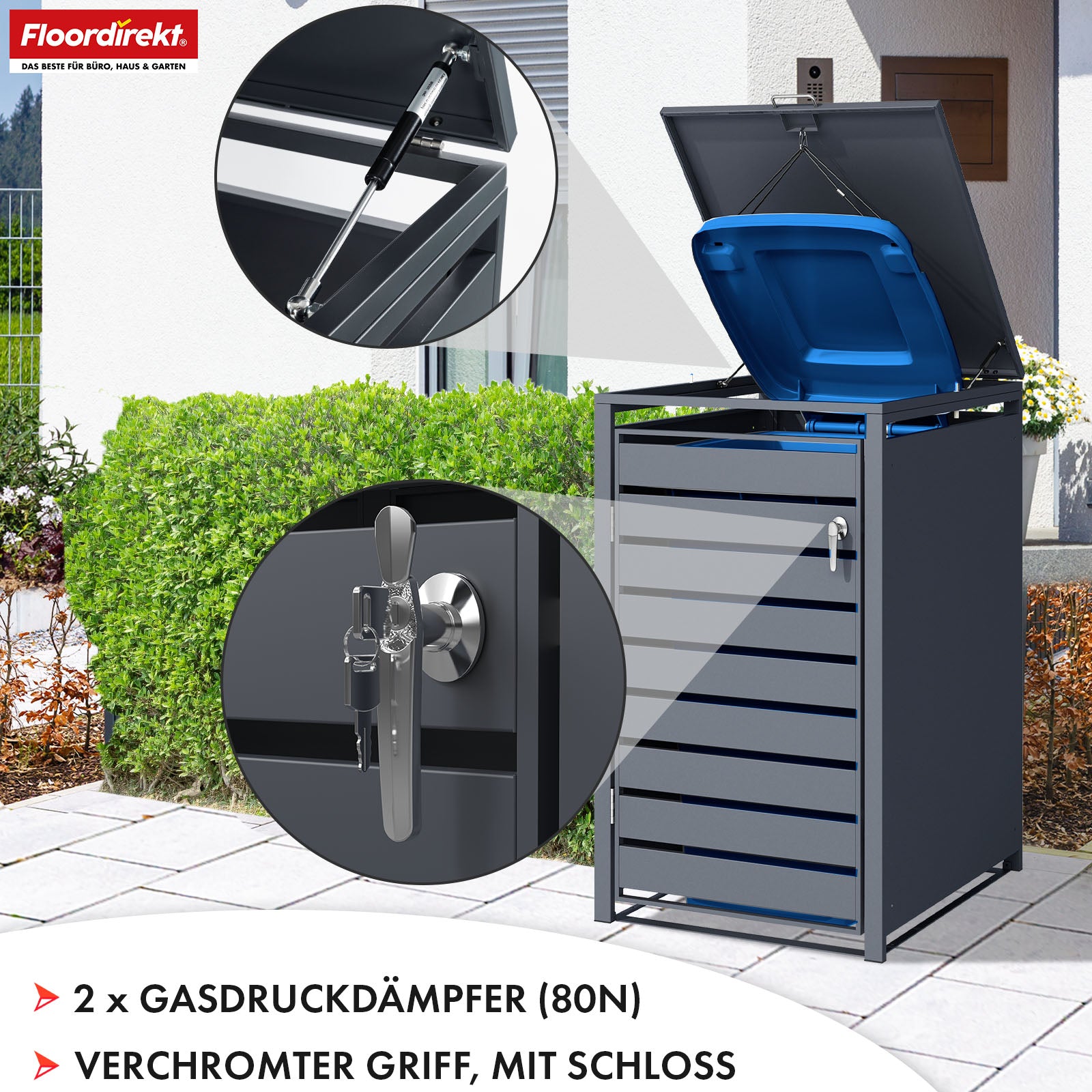 Afvalemmerbox | Magnus | Weerbestendige antracietkleurige afvalemmerbekleding met roestvrijstalen frame | 1-3 deuren | Geschikt voor 60-240 L afvalemmers
