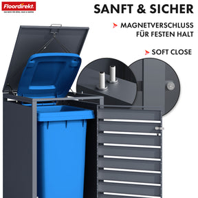 Afvalemmerbox | Magnus | Weerbestendige antracietkleurige afvalemmerbekleding met roestvrijstalen frame | 1-3 deuren | Geschikt voor 60-240 L afvalemmers