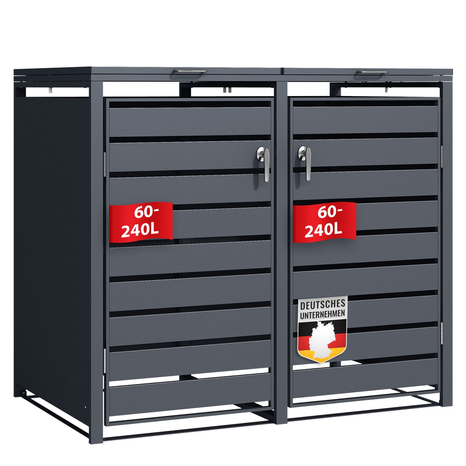 Afvalemmerbox | Magnus | Weerbestendige antracietkleurige afvalemmerbekleding met roestvrijstalen frame | 1-3 deuren | Geschikt voor 60-240 L afvalemmers