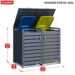 Afvalemmerbox | Magnus | Weerbestendige antracietkleurige afvalemmerbekleding met roestvrijstalen frame | 1-3 deuren | Geschikt voor 60-240 L afvalemmers