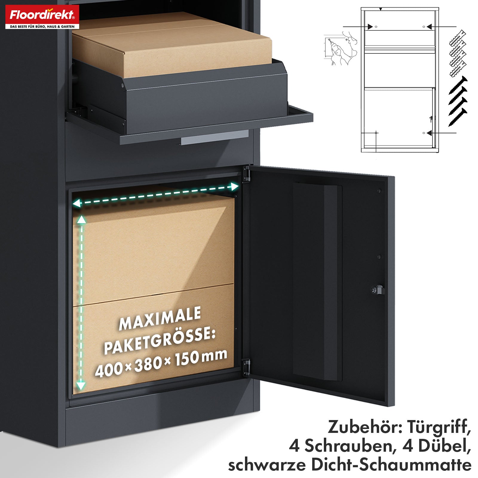 Staande brievenbus, design brievenbus Big Box, antraciet - Bravios Staande brievenbus, design brievenbus Big Box, antraciet - Bravios