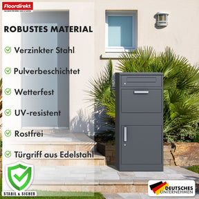 SMART PARCEL BOX Pakketbox buiten, staande brievenbus met pakketvak, pakketbrievenbus XXL, grote brievenbus voor pakketten outdoor, pakketdoos uitnemen achter en voor, roestvrij, verzinkt staal, zwart SMART PARCEL BOX Pakketbox buiten, staande brievenbus met pakketvak, pakketbrievenbus XXL, grote brievenbus voor pakketten outdoor, pakketdoos uitnemen achter en voor, roestvrij, verzinkt staal, zwart