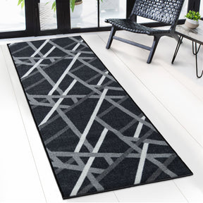 Tapijtloper op maat | Printed | Antraciet met strepen | Antislip en onderhoudsvriendelijk