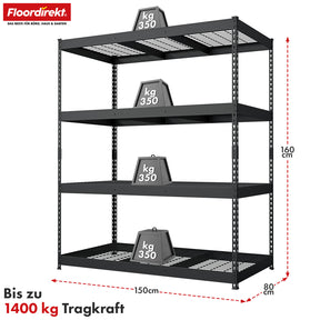 Stalen rekken met gaasplanken | Yukon Rivet | Draagvermogen van 250-350 kg per plank | Diverse maten en kleuren