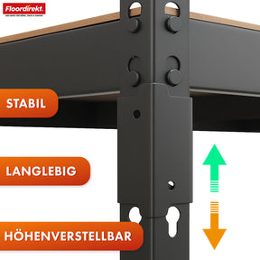 Stellingen voor zwaar gebruik | Rhino | Opbergrekken met 5 legplanken | 1050 kg draagvermogen | Innovatief insteeksysteem | In verschillende kleuren en afmetingen