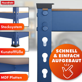 Stellingen voor zwaar gebruik | Rhino | Opbergrekken met 5 legplanken | 1050 kg draagvermogen | Innovatief insteeksysteem | In verschillende kleuren en afmetingen