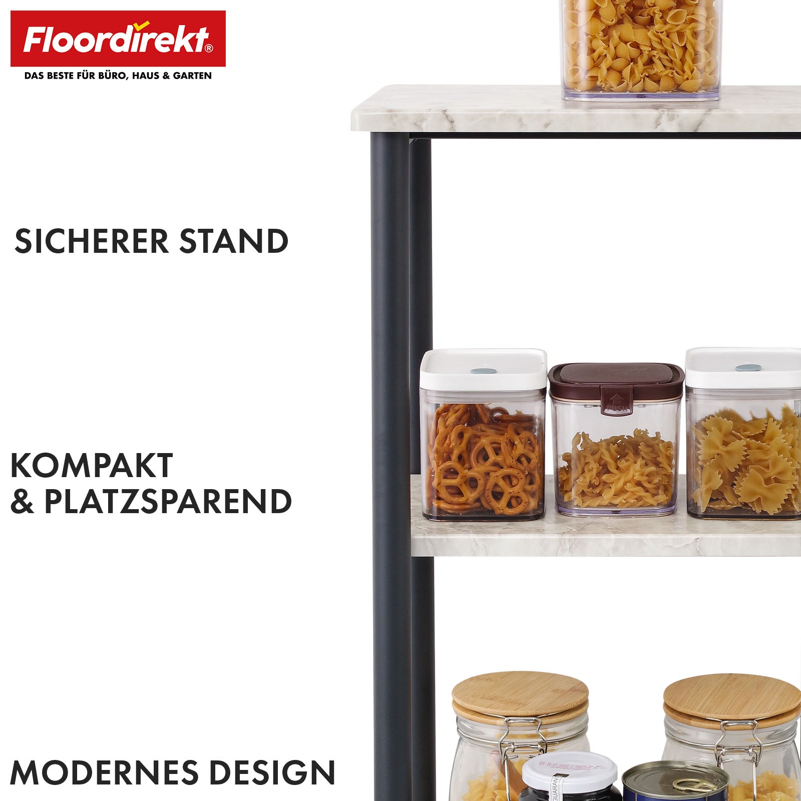 Staand rek | Charles | Modern rek in marmerlook met stabiele stalen constructie | Verkrijgbaar met 3 of 4 planken