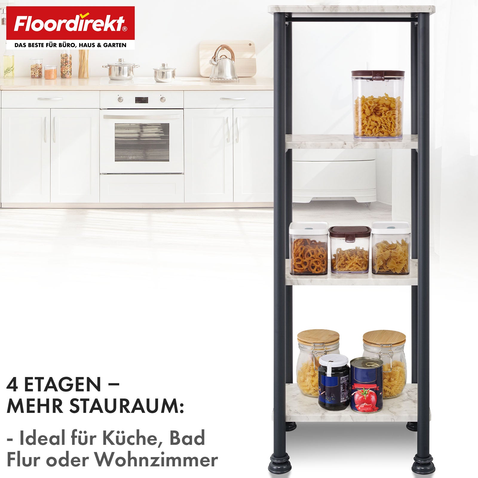 Staand rek | Charles | Modern rek in marmerlook met stabiele stalen constructie | Verkrijgbaar met 3 of 4 planken