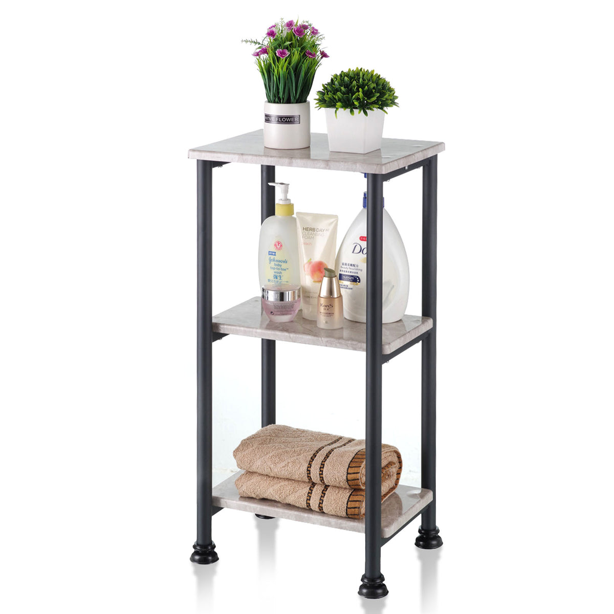 Staand rek | Charles | Modern rek in marmerlook met stabiele stalen constructie | Verkrijgbaar met 3 of 4 planken