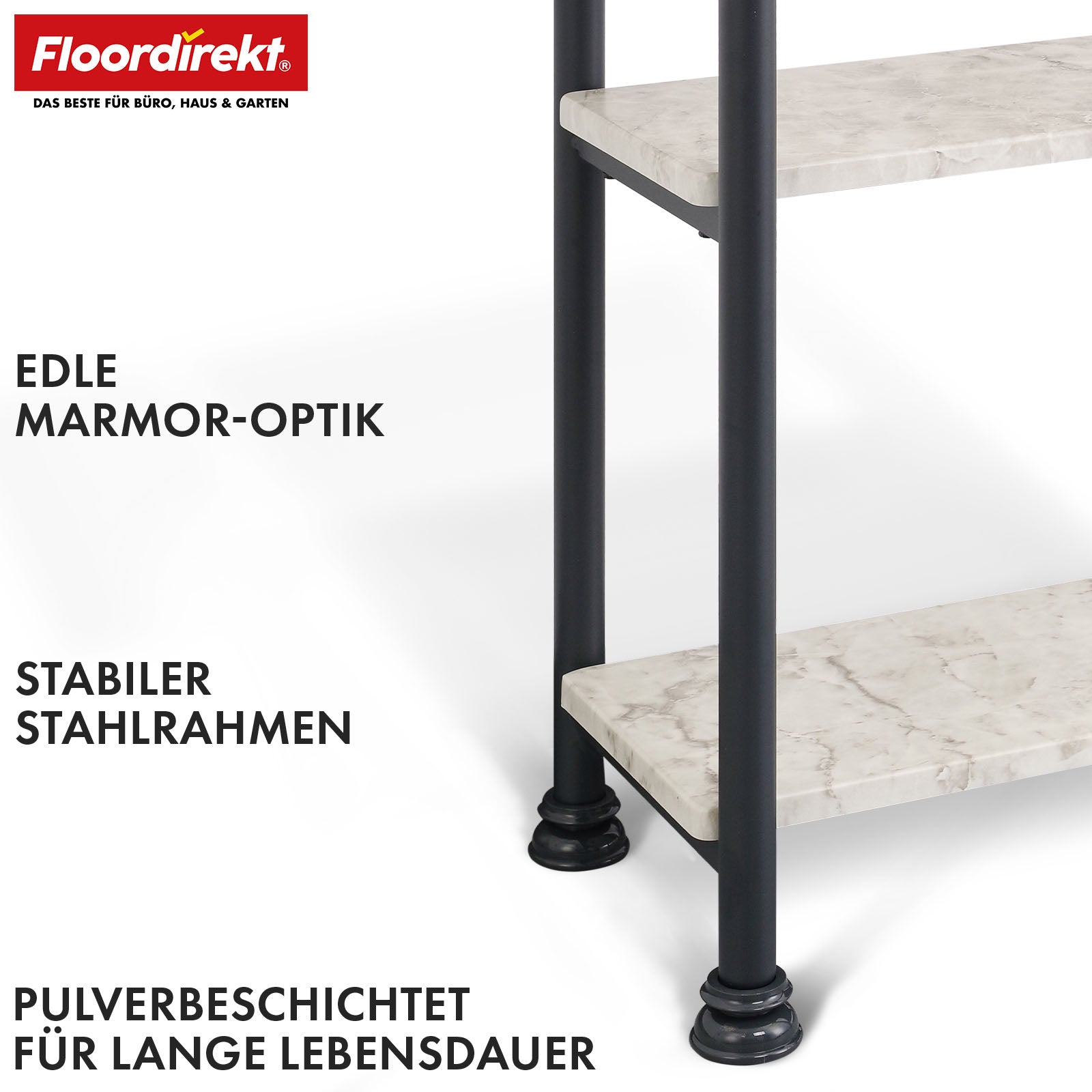 Staand rek | Charles | Modern rek in marmerlook met stabiele stalen constructie | Verkrijgbaar met 3 of 4 planken