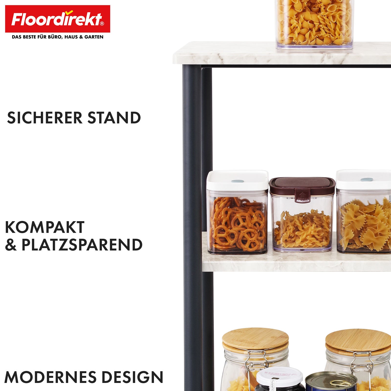 Staand rek | Charles | Modern rek in marmerlook met stabiele stalen constructie | Verkrijgbaar met 3 of 4 planken