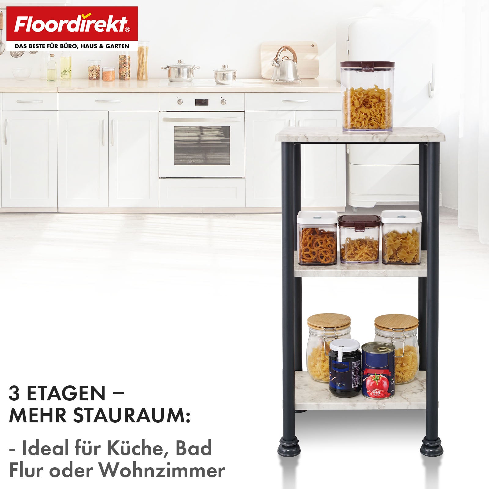 Staand rek | Charles | Modern rek in marmerlook met stabiele stalen constructie | Verkrijgbaar met 3 of 4 planken