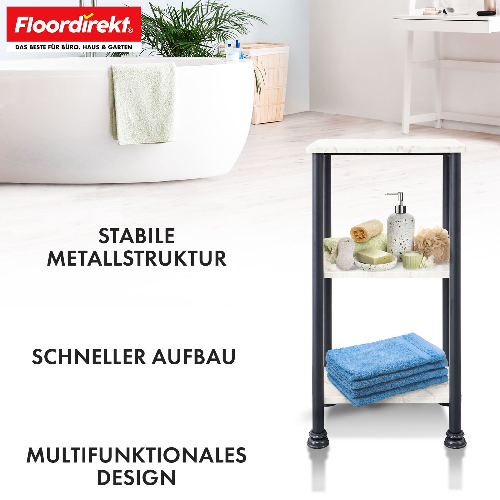 Staand rek | Charles | Modern rek in marmerlook met stabiele stalen constructie | Verkrijgbaar met 3 of 4 planken