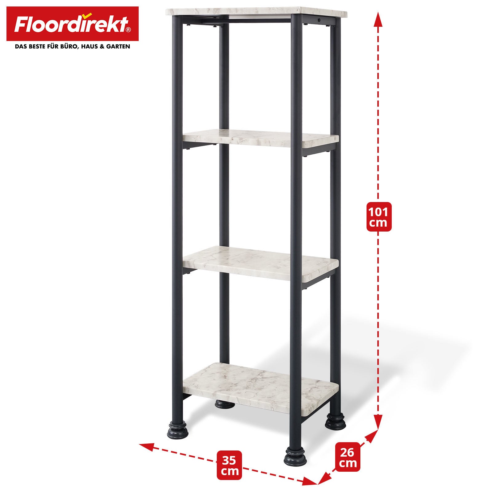 Staand rek | Charles | Modern rek in marmerlook met stabiele stalen constructie | Verkrijgbaar met 3 of 4 planken