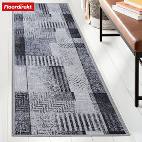Tapijtloper op maat | Cordoba | grijstinten met patroon | antislip & robuust | 80 cm breed