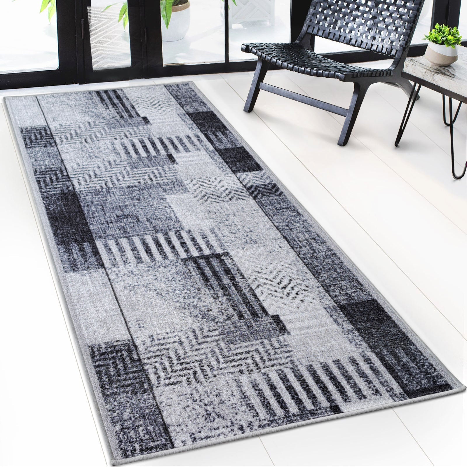 ✂ Tapijtloper op maat | Cordoba | grijstinten met patroon | antislip & robuust | 80 cm breed