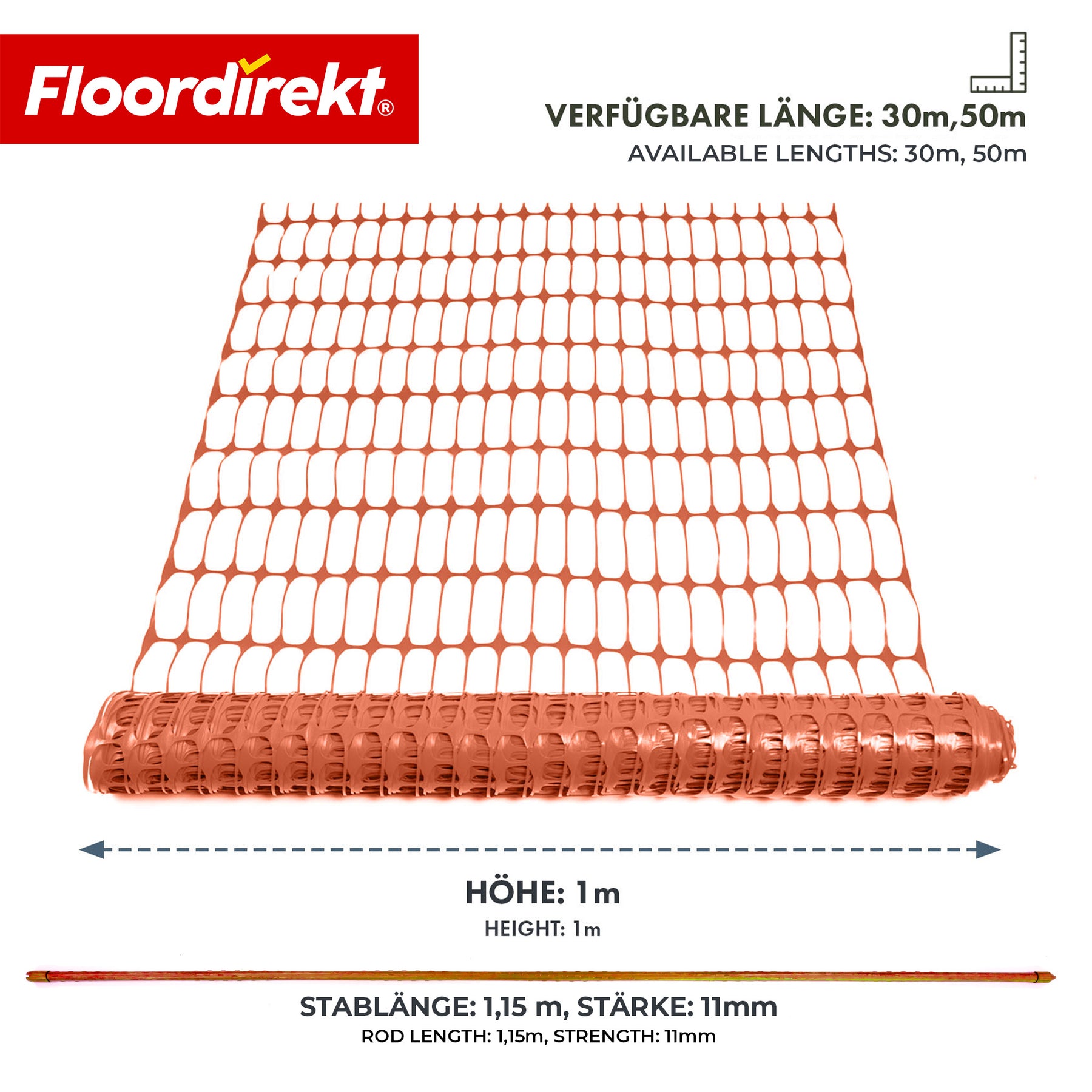 Afzethek Chester set met 20 hekpalen & kabelbinders | bouwheknet 30 m / 50 m | tuin- & waarschuwingshek