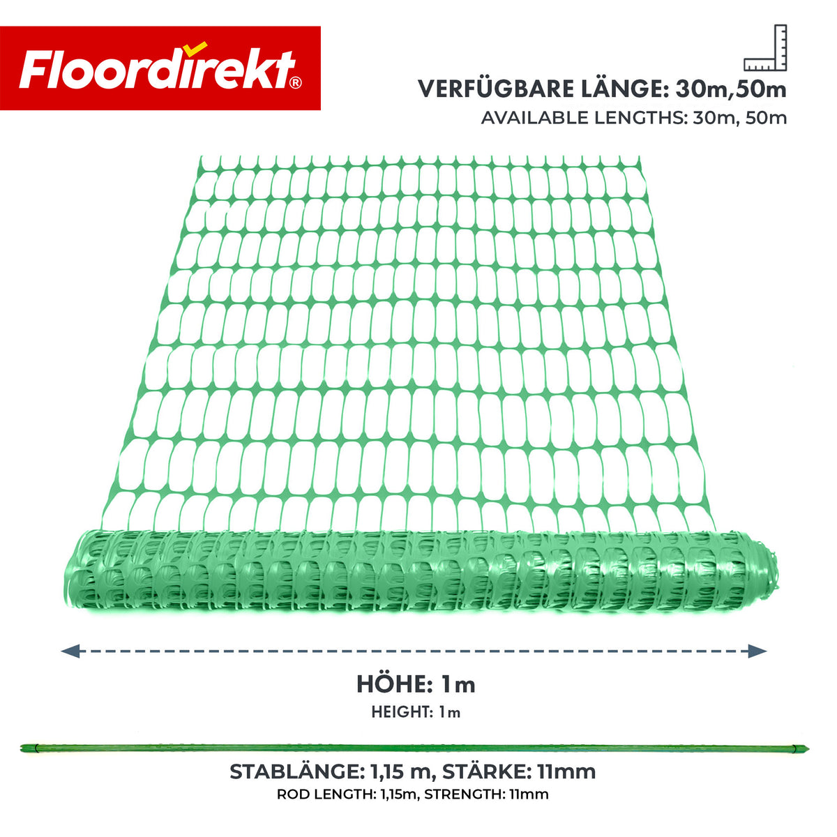 Afzethek Chester set met 20 hekpalen & kabelbinders | bouwheknet 30 m / 50 m | tuin- & waarschuwingshek
