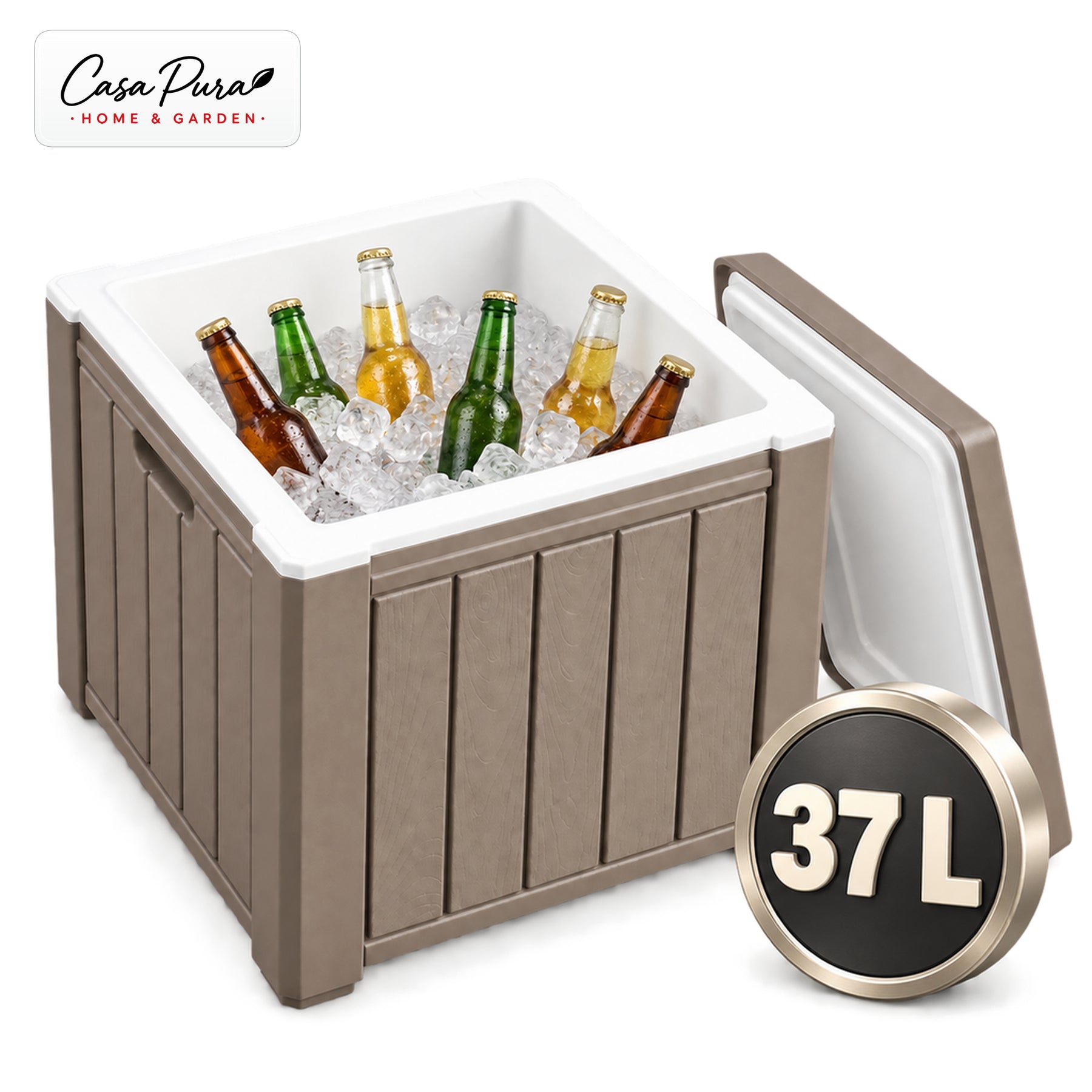 Drankkoeler | Arctic | Koelbox van 37 L met Bijzettafel-Functie in Houtlook | 2 Kleuren