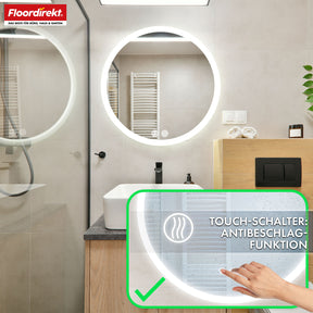 Badspiegel met ledverlichting | Liora | Touchbediening met anticondensfunctie en 3 selecteerbare lichtkleuren | Verkrijgbaar in verschillende maten