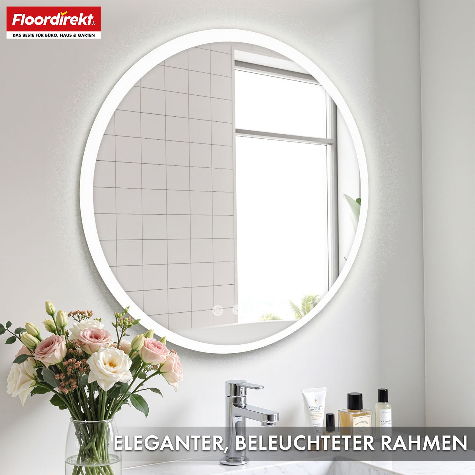 Badspiegel met ledverlichting | Liora | Touchbediening met anticondensfunctie en 3 selecteerbare lichtkleuren | Verkrijgbaar in verschillende maten