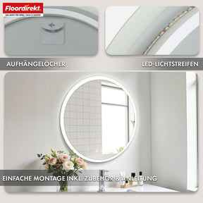 Badspiegel met ledverlichting | Liora | Touchbediening met anticondensfunctie en 3 selecteerbare lichtkleuren | Verkrijgbaar in verschillende maten