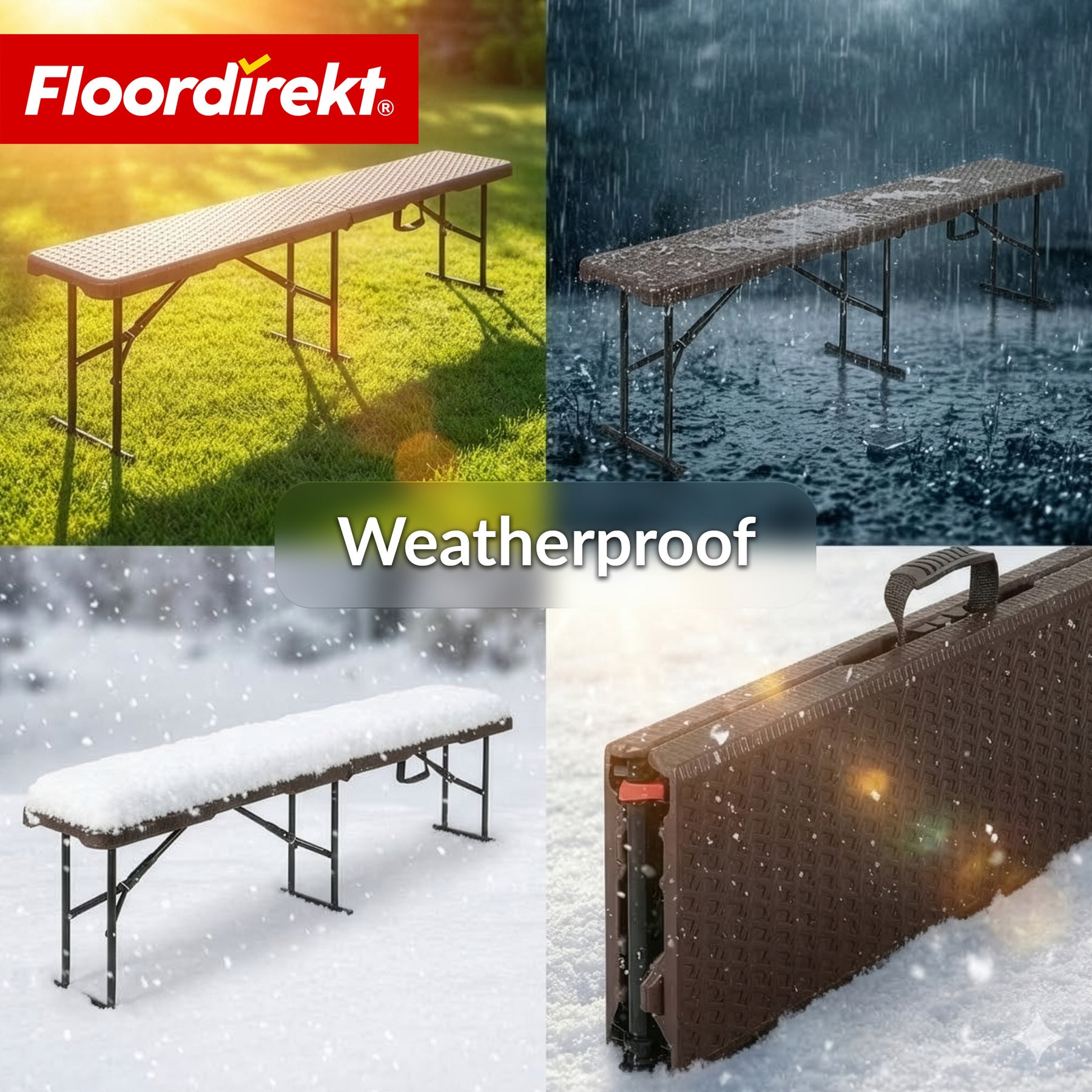 Tuinbank | Kagawa | Inklapbare, weerbestendige zitbank 183 cm in bruin voor tuin, balkon & evenementen