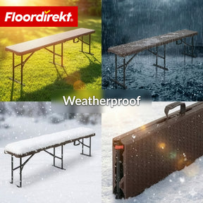 Tuinbank | Kagawa | Inklapbare, weerbestendige zitbank 183 cm in bruin voor tuin, balkon & evenementen