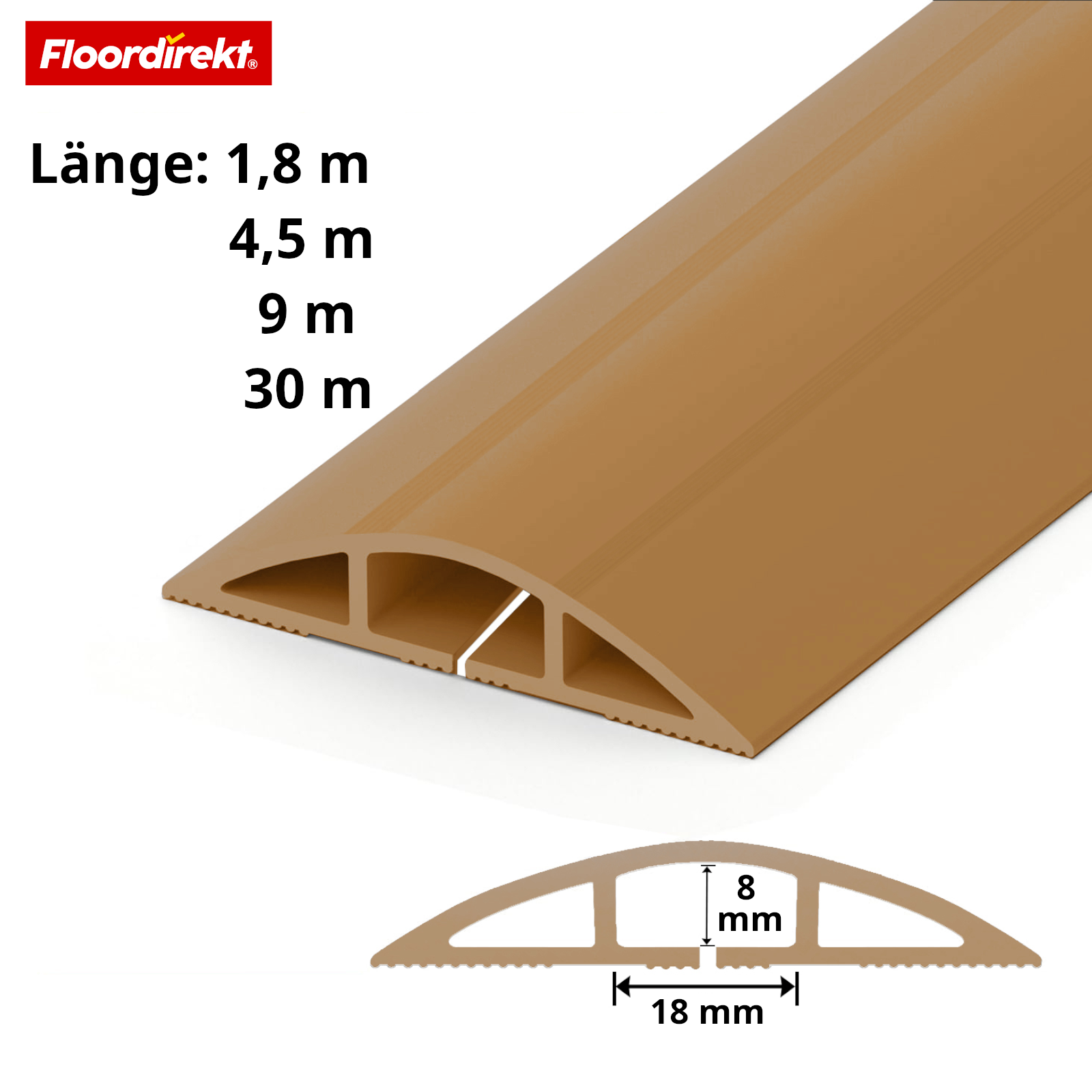 Vloer-kabelgoot | Cable Guard | Antislip kabelbescherming & struikelbeveiliging | Flexibel, op maat te snijden & geschikt voor 2 kabels tot 8 mm Ø