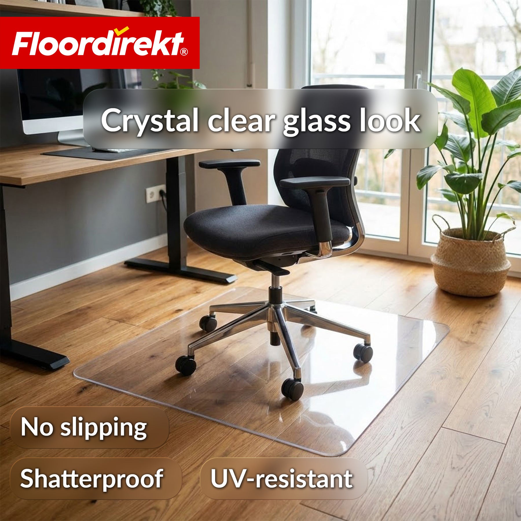 Vloerbeschermingsmat | Secura | Transparant 80 × 118 cm | 5 mm breukvaste PVC bureaustoelonderlegger voor parket, laminaat & tapijt