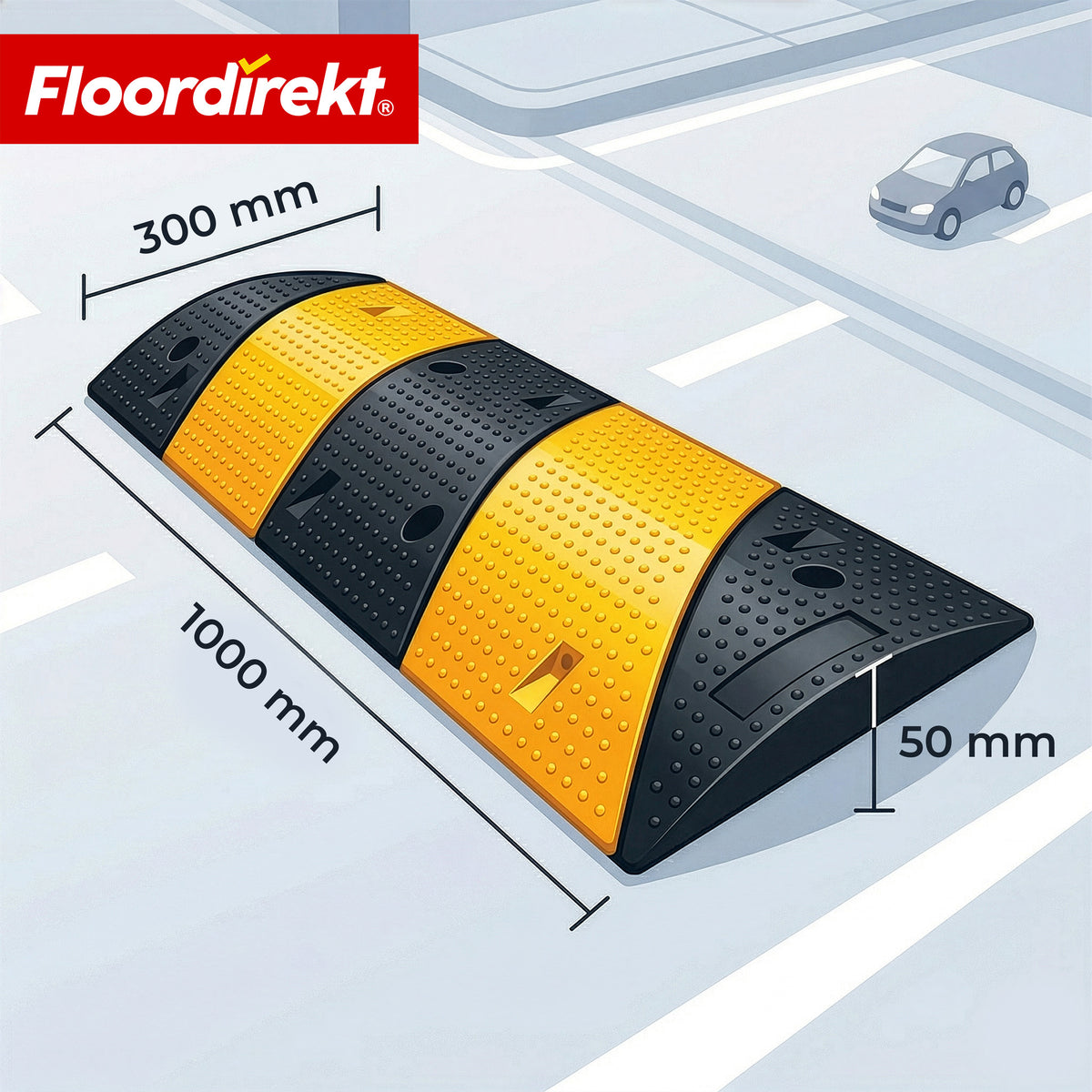 Drempel Pico – verkeersdrempel van rubber tot 30 ton belastbaar | snelheidsdrempel geel-zwart 100 x 30 cm
