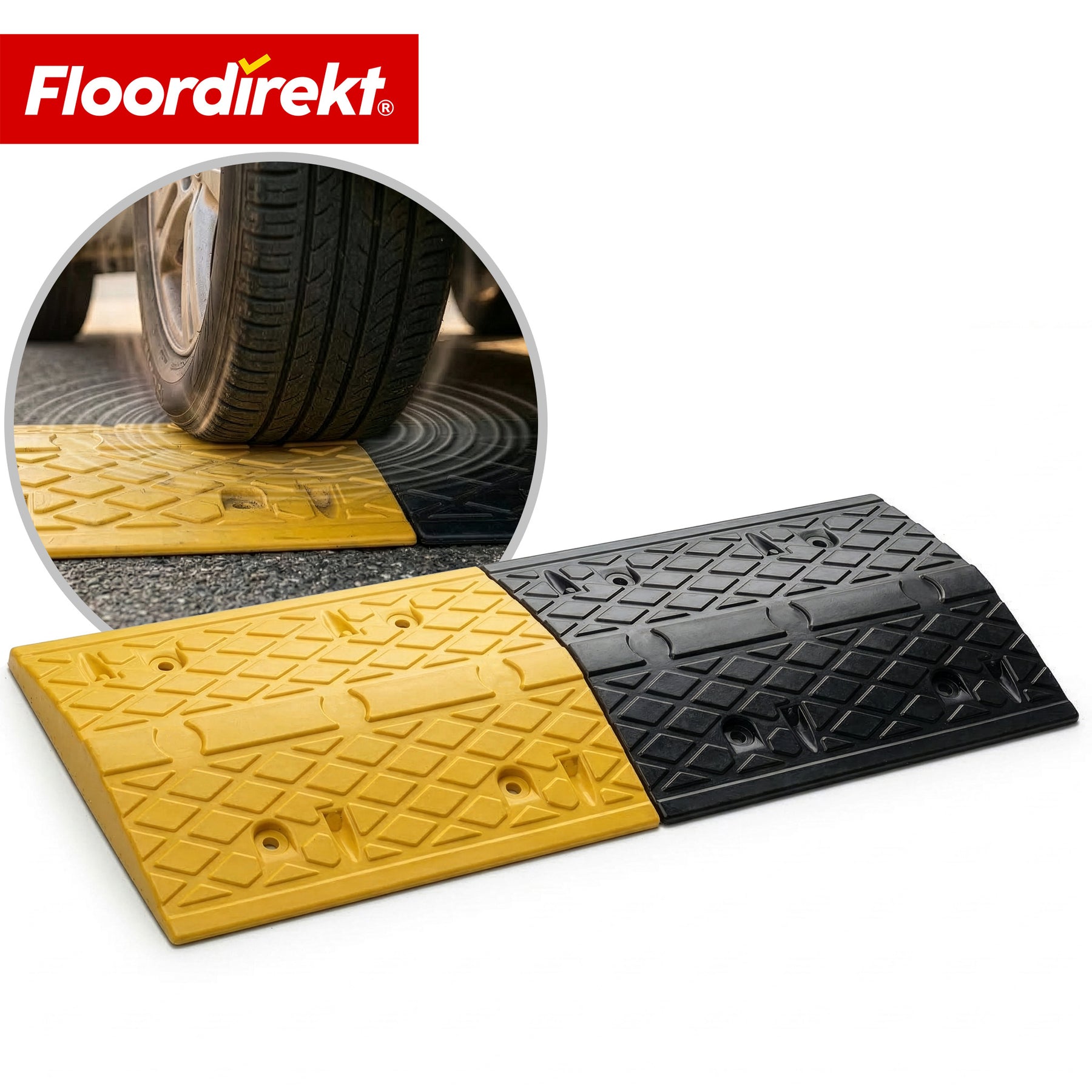 Verkeersdrempel | Vento | 2-delig van rubber | tot 30 ton belastbaar | Snelheidsdrempel geel-zwart