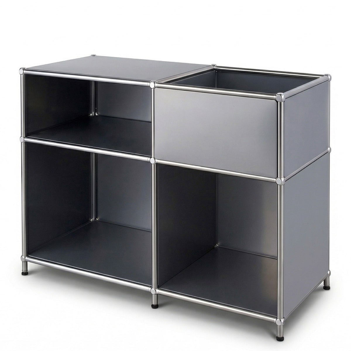 Metalen rek | Concept Epure MK-030 | Staand rek met 3 planken & opbergvak | Keukenrek, kantoorre k & woonrek