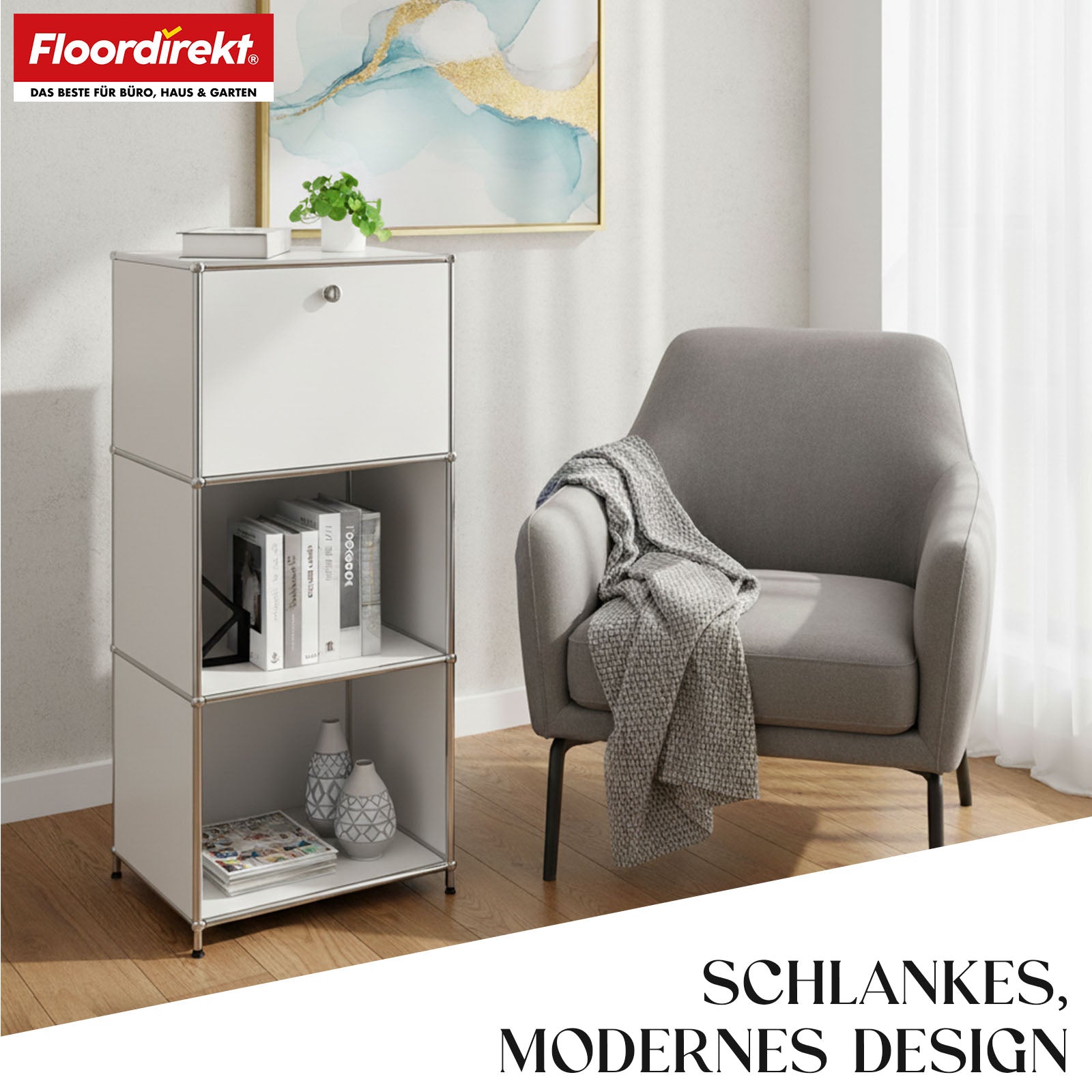 Metalen rek | Concept Epure MK-107 | Opbergrek met 4 lagen, afsluitbaar vak en legplanken | Verkrijgbaar in verschillende kleuren