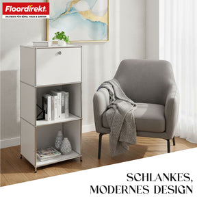 Metalen rek | Concept Epure MK-107 | Opbergrek met 4 lagen, afsluitbaar vak en legplanken | Verkrijgbaar in verschillende kleuren