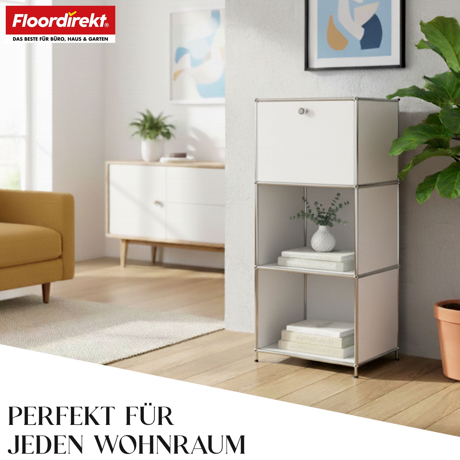 Metalen rek | Concept Epure MK-107 | Opbergrek met 4 lagen, afsluitbaar vak en legplanken | Verkrijgbaar in verschillende kleuren