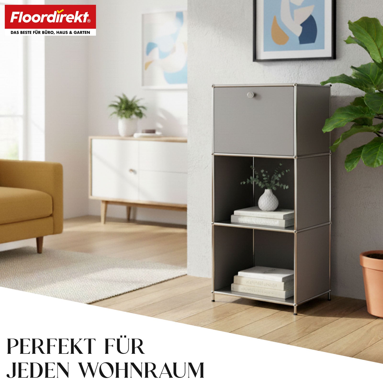 Metalen rek | Concept Epure MK-107 | Opbergrek met 4 lagen, afsluitbaar vak en legplanken | Verkrijgbaar in verschillende kleuren