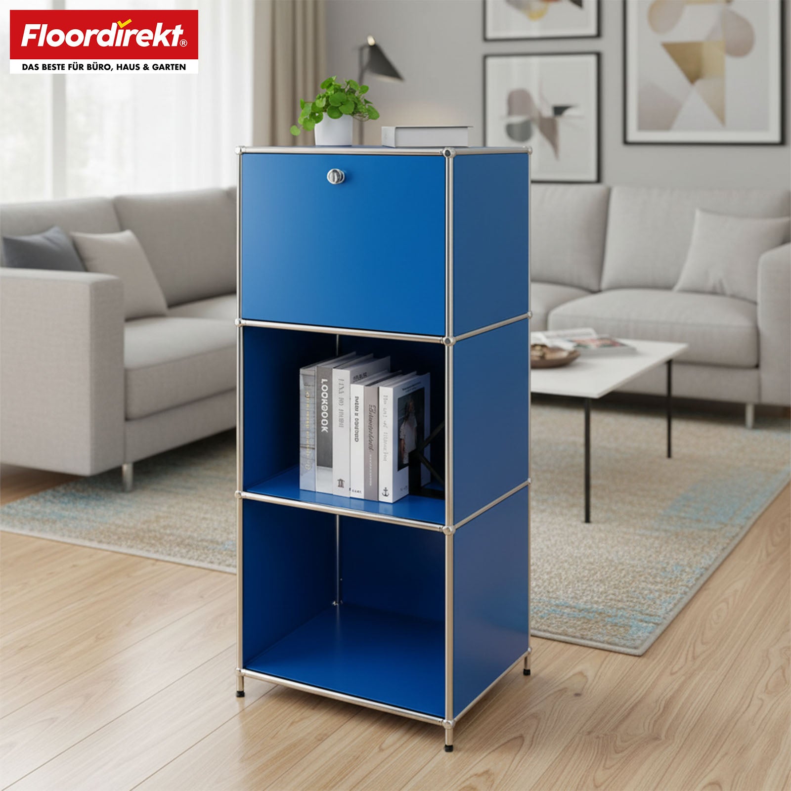 Metalen rek | Concept Epure MK-107 | Opbergrek met 4 lagen, afsluitbaar vak en legplanken | Verkrijgbaar in verschillende kleuren