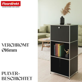 Metalen rek | Concept Epure MK-107 | Opbergrek met 4 lagen, afsluitbaar vak en legplanken | Verkrijgbaar in verschillende kleuren