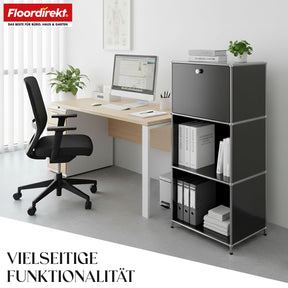 Metalen rek | Concept Epure MK-107 | Opbergrek met 4 lagen, afsluitbaar vak en legplanken | Verkrijgbaar in verschillende kleuren