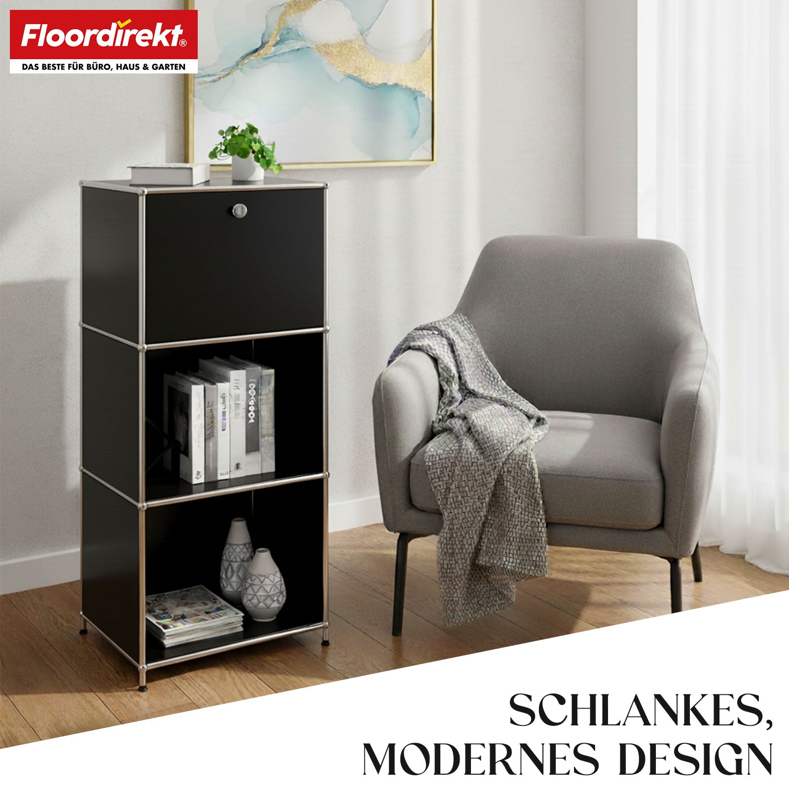 Metalen rek | Concept Epure MK-107 | Opbergrek met 4 lagen, afsluitbaar vak en legplanken | Verkrijgbaar in verschillende kleuren