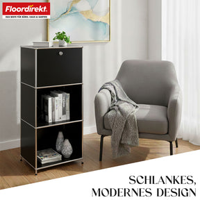 Metalen rek | Concept Epure MK-107 | Opbergrek met 4 lagen, afsluitbaar vak en legplanken | Verkrijgbaar in verschillende kleuren