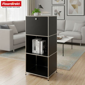 Metalen rek | Concept Epure MK-107 | Opbergrek met 4 lagen, afsluitbaar vak en legplanken | Verkrijgbaar in verschillende kleuren