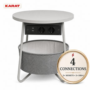 Bijzettafel | Dario | Ronde salontafel met 2 stopcontacten, 2 USB-A & opbergmand | Ø 45 cm | 4 kleuren