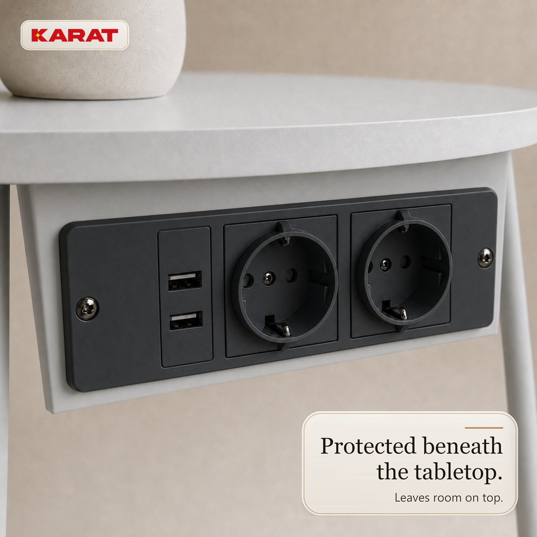 Bijzettafel | Dario | Ronde salontafel met 2 stopcontacten, 2 USB-A & opbergmand | Ø 45 cm | 4 kleuren